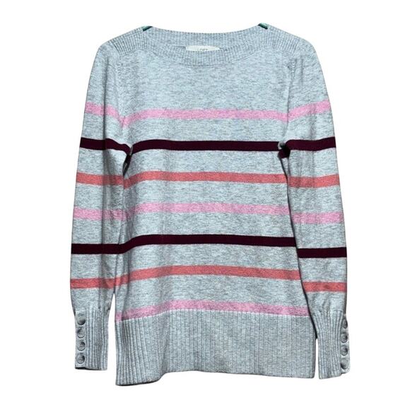 LOFT Sweaters - LOFT Women's Medium Stripe Pullover Boatneck Sweater Gray Pink Burgundy